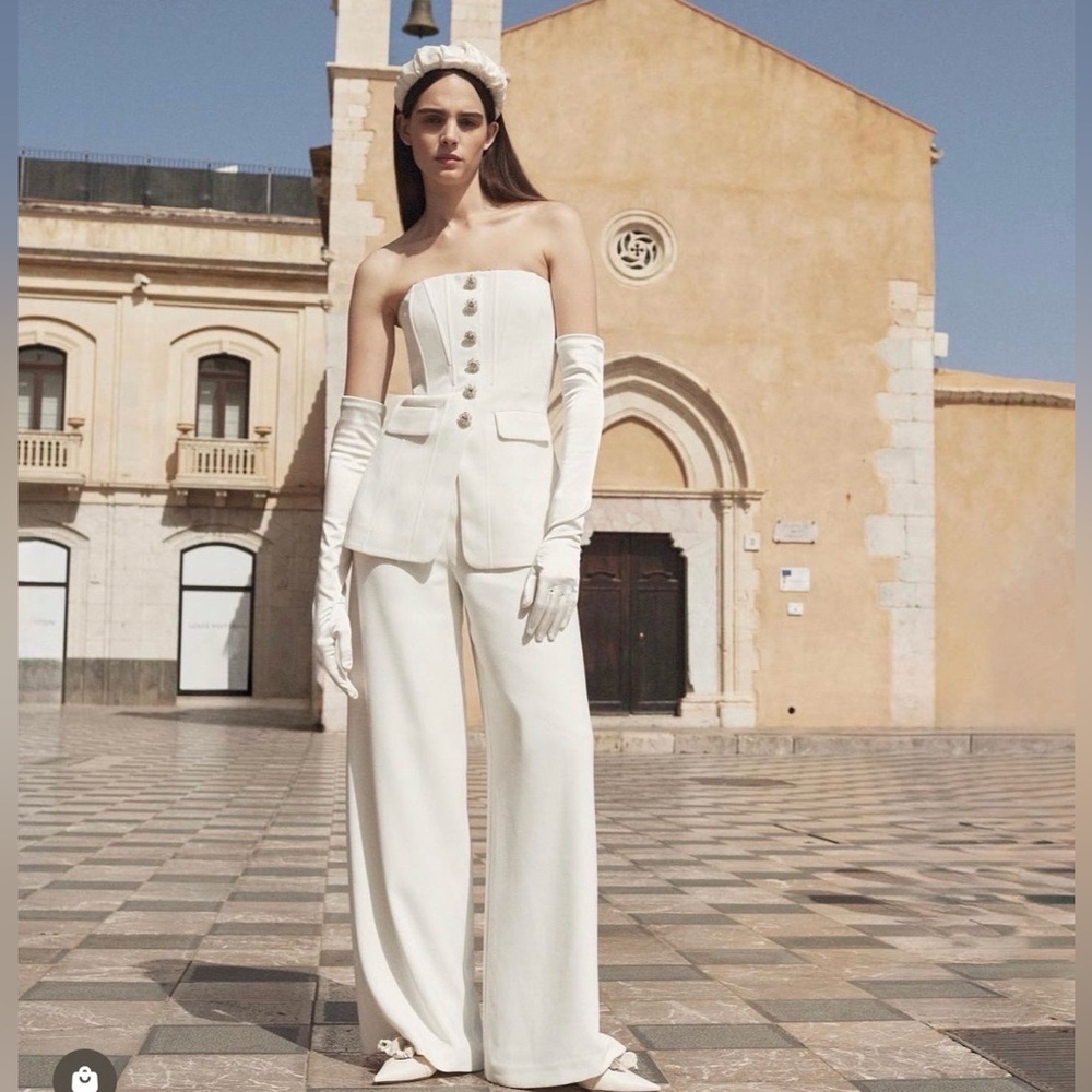 Self-Portrait Strapless Wide Leg Jumpsuit top size 10 pants size 8 2 pieces